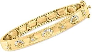 Ross-Simons 0.20 Ct. T.W. Diamond Sea Life Bangle Bracelet In 18kt Gold Over Sterling