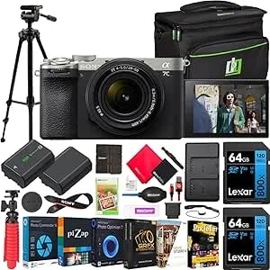 Sony a7c Ii Full Frame Mirrorless Camera Body With 28-60mm f4-5.6 Lens Silver Ilce-7cm2l/S Bundle With Deco Gear Photography Bag Case + Extra Battery + Charger + Tripod + Software Kit & Accessories