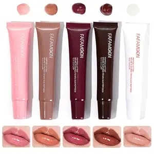 Lip Jam Hydrating Lip Gloss - Glitter Glossy Plumping Lipgloss - High Shine Glass Finish Nude Colors Shiny Jelly Liquid Lipstick For Women (5 Colors Set)