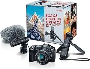Canon Eos r8 Content Creator Kit, Full-Frame Hybrid Mirrorless Camera With Tripod & Stereo Microphone, 24.2 Megapixel Cmos Image Sensor, 4k Video, Rf Mount, Vlogging Camera, Black