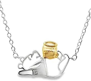 Disney Winnie-The-Pooh Two-Tone Open Pendant Necklace Officially Licensed - Brass With Sterling Silver Plate - Pendant Necklaces - 16in Length + 2in Extender