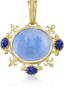 Ross-Simons Italian Tagliamonte Blue Venetian Glass And Lapis Pendant In 18kt Gold Over Sterling