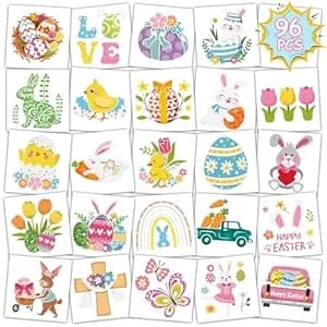 Konsait 96pcs Easter Tattoos For Kids, Colorful Easter Tattoos Stickers Easter Temporary Tattoos, Easter Egg Fillers, Easter Basket Fillers Easter Party Favors Accessories, 48 Designs