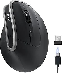 Acer Ergonomic Mouse Wireless, Vertical Computer Mouse For Office, Ergo Mice Rechargeable For Medium To Large Sized Hands, 2.4GHz USB Receiver, 800/1200/1600 DPI, 6 Buttons For Laptop, PC And Desktop