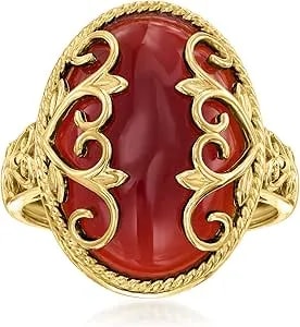 Ross-Simons Red Agate Heart Scroll Ring In 18kt Gold Over Sterling