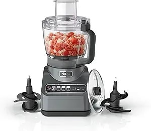 Ninja Professional Plus Food Processor, 1000pw, 9-Cup, Grey, bn601 - Auto-Iq Presets Chop, Slice, Puree & Mix Dough. 9-Cup Bowl, 3 Blades, Feed Chute & Pusher. Dishwasher-Safe Parts.