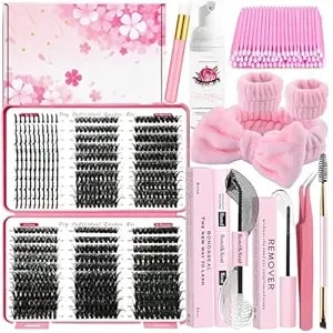580pcs Diy Lash Clusters Kit With Lash Spikes Eyelash Clusters D Cluster Eyelash Extensions Lash Bond And Seal Glue Remover Tweezers Eyelash Shampoo Cleansing Brush Headband Wristband