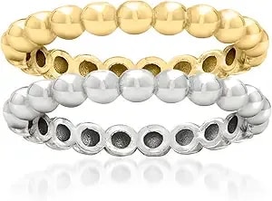 Ross-Simons Sterling Silver And 18kt Gold Over Sterling Jewelry Set: 2 Beaded Rings