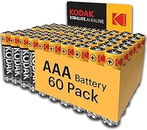 Kodak Aaa Alkaline Batteries (60 Pack) Triple A High-Performance Battery Pack, 10-Year Shelf Life, Long-Lasting 109% Extra Life (60 Count Xtralife) For Household And Office Electronics