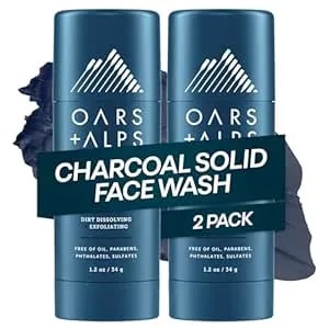 Oars + Alps Face Wash With Activated Charcoal, Exfoliating Facial Cleanser, Cleansing, Refreshing, Tsa Friendly, 1.2 Oz, 2pk