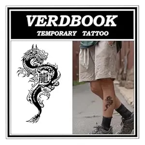 2 Sheets Waterproof Temporary Tattoo Last 7-15 Days, Calligraphy Beast - Semi Permanent Tattoos，30s Apply Realistic Body Stickers For Beach Parties Festival Daily Wear, Fake Tattoo For Women & Men