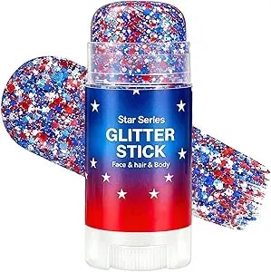 Patriotic Red White Blue Hair Glitter,4th Of July Body Glitter Stick,Sparkling Face Hair Glitter,4th Of July Outfits For Women,Fourth Of July Decorations,250th Anniversary Waterproof Glitter Makeup