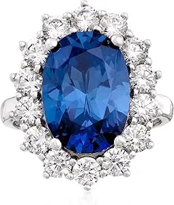Ross-Simons 5.30 Carat Simulated Sapphire And 1.80 Ct. T.W. Cz Ring In Sterling Silver