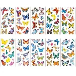 Butterflies And Flowers Temporary Stickers Tattoo, Butterfly Tattoos For Women, Waterproof Butterfly Temporary Stickers For Party Favors Decoration Colorful Body Art Tattoos