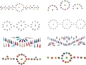 Bindi Pack Of 8 Crystal Designer Jewel For Forehead Face Tikka Multicolored Bindiya Stickers Adhesive Stone Indian Traditional Mothers Day Mom Gifts Bindi Tattoos For Women Girls Bride Return Gifts
