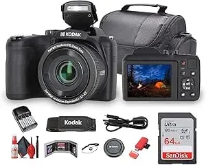 Kodak Pixpro az255 Digital Camera (az255bk) Bundle Including: 64 Gb Memory Card, Rechargeable Batteries, Case, Neck Strap, Lens Caps, Full Cleaning Kit, Card Reader, Card Wallet, Usb Cable, Cap Keeper