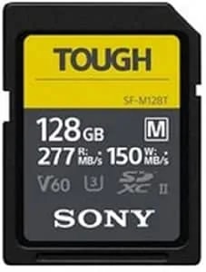 Sony Tough-M Series Sdxc Uhs-Ii Card 128gb, v60, cl10, u3, Max r277mb/S, w150mb/S (Sf-m128t/t1)