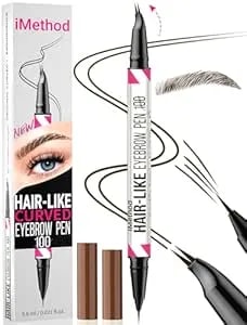 Imethod Curved Eyebrow Pen - 2-In-1 Dual-Ended Eyebrow Pencil With Curved Tip And Precise Brush-Tip, Microblading Pen For Natural Brows, Dark Brown