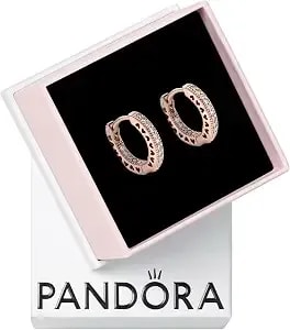 Pandora Signature Pavé Heart Hoop Earrings - Gift For Her - 14k Rose Gold-Plated With Cubic Zirconia - With Gift Box