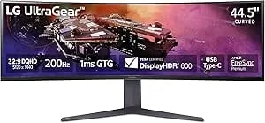 LG 45GR75DC-B Ultragear Curved Gaming Monitor 45-Inch 32:9 Dual QHD 1ms 200Hz VESA Displayhdr 600 With DCI-P3 95% AMD Freesync Premium Pro Enhanced Gaming GUI DTS HP:X 3-Way Adjustable Stand - Black