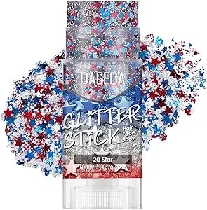 Dageda Red White Blue Body Glitter Stick,Usa Accessories Face Hair Glitter Makeup 4th Of July Outfits For Women,Patriotic Memorial Day Chunky Glitters Face Paint Stick, Fourh Of July Accessories(Star)