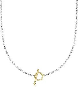 Ross-Simons Sterling Silver And 18kt Gold Over Sterling Lumachina-Chain Toggle Necklace