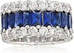 Ross-Simons 6.00 Ct. T.W. Simulated Sapphire And 4.00 Ct. T.W. Cz Eternity Band In Sterling Silver