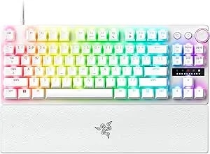 Razer Huntsman v3 Pro Tkl Esports Gaming Keyboard: Analog Optical Switches Snap Tap - Rapid Trigger - Adjustable Actuation - Media Keys & Dial - Doubleshot Pbt Keycaps - Wrist Rest - White