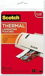 Scotch Laminating Pouches, 5 Mil, 4.33" X 6.33", Gloss Clear, 20/Pack
