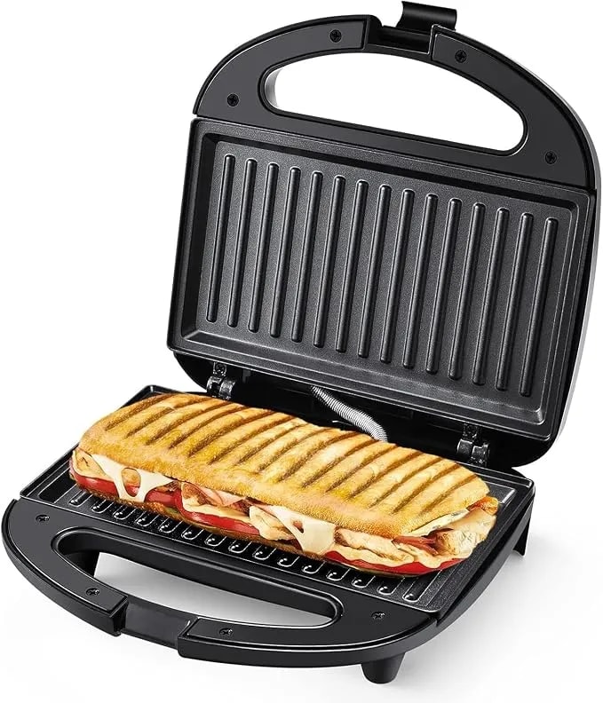 Ostba Panini Press Sandwich Maker, 2-Slice Sandwich Toaster Grill - 750w Heating With Raised Nonstick Grill Plates, Indicator Lights, Cool-Touch Handle, Cord Wrap Storage And Easy Cleanup