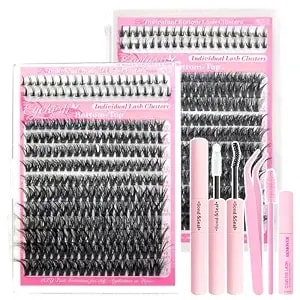 2 Pack Lash Clusters Kit, 44 Top Styles Of Wispy Manga Lashes (10-18mm), 8 Bottom Lash Rows, Volume Lash Book Set With Glue, Brush Tweezers, Fluffy Natural Look All In One