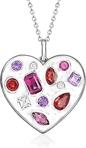Ross-Simons 3.00 Ct. T.W. Multi-Gemstone Heart Pendant Necklace In Sterling Silver. 18 Inches
