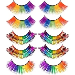 Wehhbtye 5 Pairs 3d Rainbow Lashes, 3 Styles Pride Tinsel Eyelashes, Colored Eye Lashes Strips For Lgbtq Halloween Rave Cosplay Costume Party Makeup Accessories