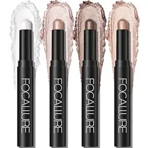Focallure 4pcs Cream Eyeshadow Stick Set, Matte & Shimmer Eyeshadow Pencil, Waterproof Crease-Proof Long Lasting Smudge-Proof Eye Makeup Highlighter Crayon For Beginners Daily Makeup,Glacial Sparkle