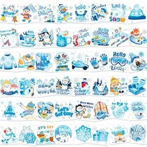 Howaf 96ppcs Snowflake Temporary Tattoo Stickers, Hello Winter Temporary Tattoos For Winter Wonderland Christmas Decorations, Let It Snow Face Tattoos For Winter Themed Baby Shower Wedding Supplies