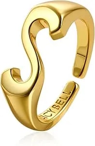Cicy Bell Initial Rings For Women 18k Gold Plated Adjustable Letter Rings Bold Personalized Engraved Women’S Open Signet Rings For Party