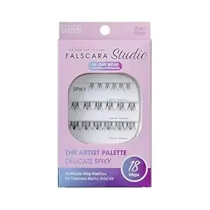 Falscara Studio Lash Extension Kit, Individual Lash Palette, 18 Stackable Lash Clusters, ‘Delicate Spicy’ False Eyelashes, Light Volume, Length 8mm–12mm, Band Size 2mm-6mm