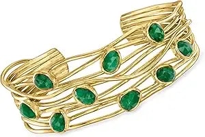 Ross-Simons 6.25 Ct. T.W. Emerald Highway Cuff Bracelet In 18kt Gold Over Sterling