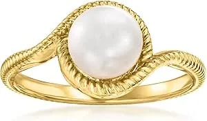 Ross-Simons 7-7.5mm Cultured Pearl Roped Ring In 18kt Gold Over Sterling