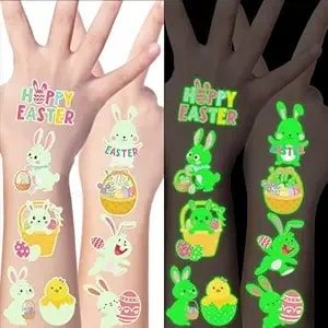 115 Pcs Easter Basket Stuffers, 12 Sheets Luminous Easter Tattoos For Egg Fillers, Fake Bunny Temporary Tattoos Stickers For Basket Crafts Decorations Gifts Egg Bags Fillers Party Favor