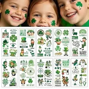 St Patricks Day Temporary Tattoos, Glitter Shamrock Decor Supplies Kiss Me I'M Irish Party Favor St Patty'S Day Accessories For Kids