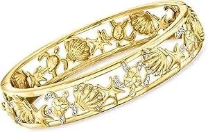 Ross-Simons 0.33 Ct. T.W. Diamond Sea Life Bangle Bracelet In 18kt Gold Over Sterling. 7 Inches