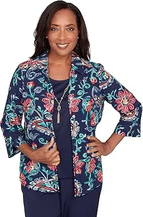 Alfred Dunner Women'S Paisley Floral Two In One Top With Necklace