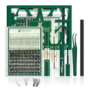 Keyyou Lash Extension Kit Mixed 5-16mm Eyelash Extension Kit With Bottom Lashes Multi-Type Lash Clusters With Bond And Seal Applicator And Remover Diy At Home