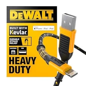 Dewalt Heavy Duty Usb To Lightning Cable [Apple Mfi Certified] Durable Iphone Charger, Lightning Cables, Fast Charging Iphone Charger Cord Compatible W/Iphones 14/13/12/11 Pro Max Ipad Airpods, 10ft