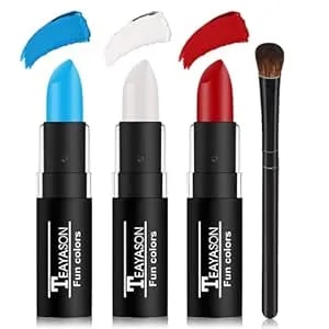 Damusi Blue Red White Face Paint Sticks Professional Eye Black Football Baseball Softball,Convenient Design Halloween Face Paint Makeup For Adults And Kids（Blue/White/Red Body Paint Sticks）