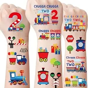 Chugga Train Temporary Tattoos For Kids - 300+ Pcs Chugga Chugga Two Two Party Decorations Train 2nd Birthday Party Favors Supplies For Boys Girls Choo Choo I'M 2 Tattoo Stickers Prizes