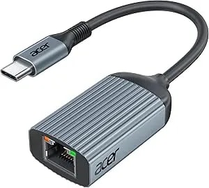 Acer USB C To Ethernet Adapter, Plug And Play RJ45 To Type C Network Dongle(Thunderbolt 3/4 Compatible), 1Gbps Aluminum USB-C LAN Adapter For Laptop, Macbook Pro/Air, Ipad Pro, Iphone 15/16, Dell XPS