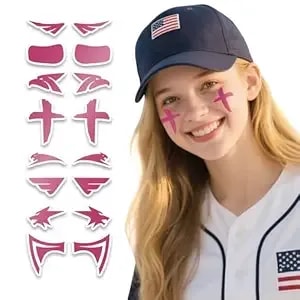Sports Eye Black Temporary Tattoos, Smudgeproof Eyeblack Sticker For Football Baseball Softball Lacrosse Themed Birthday Party Supplies (Pink 48)