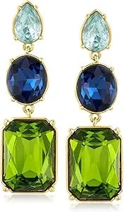 Ross-Simons 14kt Yellow Gold-Plated Drop Earrings With Simulated Tonal Blue And Green Gemstones
